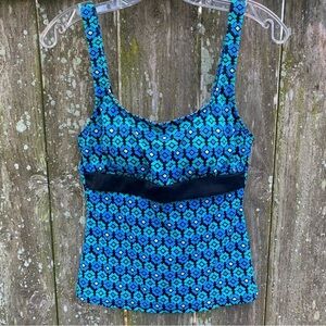 Athena Teal and Blue Tankini Patterned Swim Tank Top beach boating spring summer